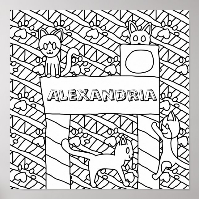 Insert Your Name Cat Coloring Page Poster (Front)