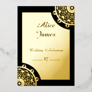 Inset Mandala Frame Luxury Black Gold Foil Wedding Invitation