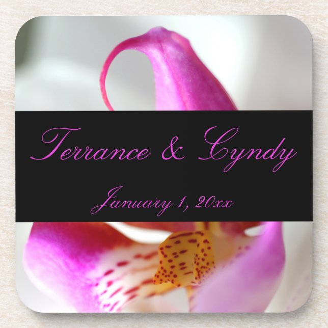 Inside a White Orchid Personal Wedding Beverage Coaster (Front)