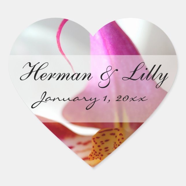 Inside a White Orchid Personalized Wedding Heart Sticker (Front)