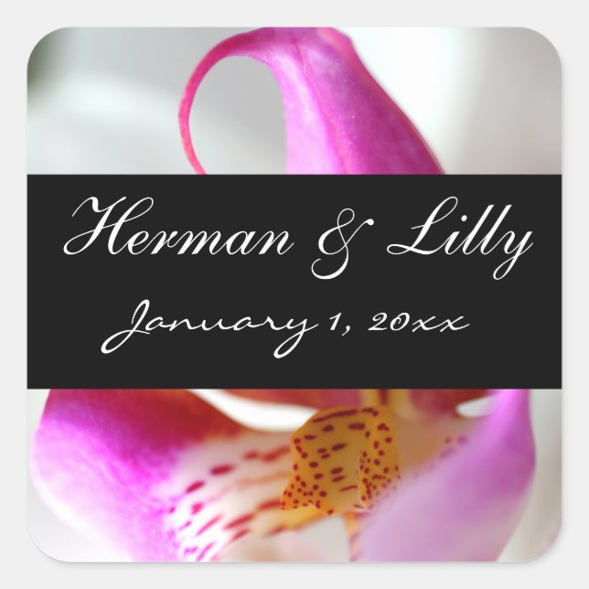 Inside a White Orchid Personalized Wedding Square Sticker (Front)