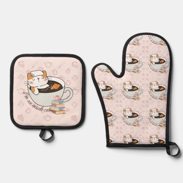 Inside Cat Spa Oven Mitt & Pot Holder Set (Front)