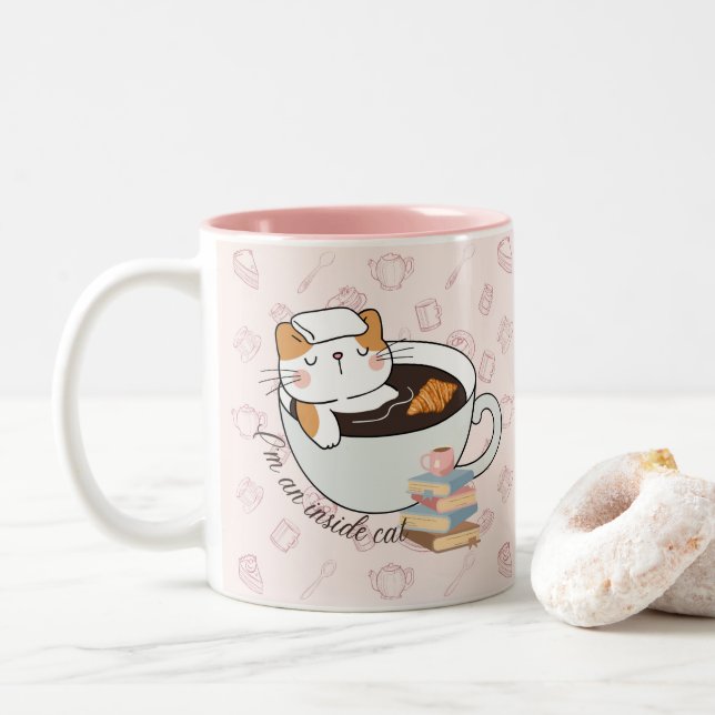 Inside Cat Spa Two-Tone Coffee Mug (With Donut)