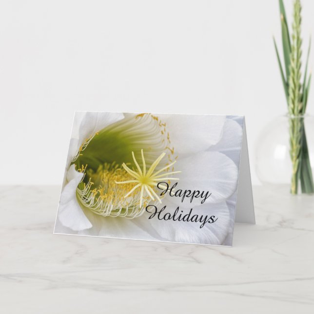 Inside of a white cactus in bloom holiday card (Front)
