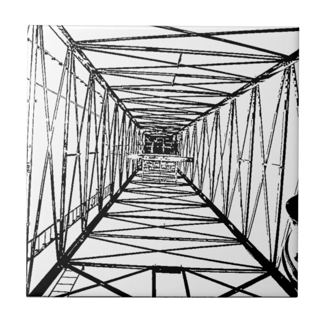 Inside Oil Drill Rig Sketch Ceramic Tile (Front)
