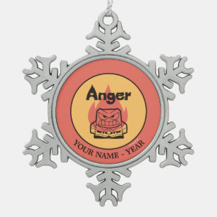 Inside Out   Anger With Flame Add Your Name Snowflake Pewter Christmas Ornament