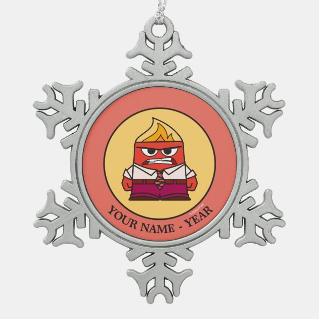 Inside Out | Angry Face Add Your Name Snowflake Pewter Christmas Ornament (Front)