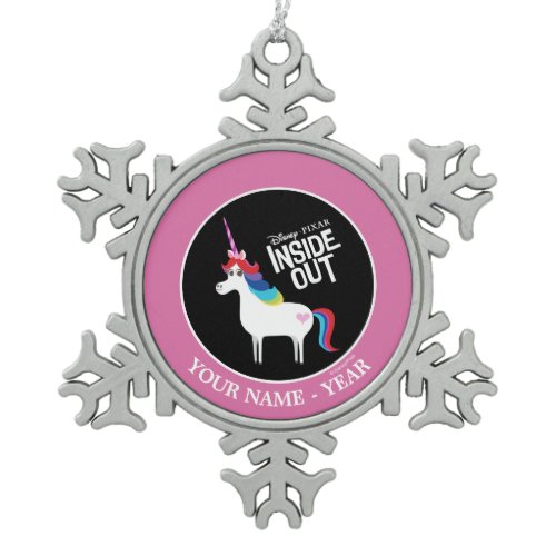 Inside Out | Rainbow Unicorn Add Your Name Snowflake Pewter Christmas Ornament