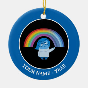 Inside Out   Sadness With Rainbow Add Your Name Ceramic Ornament