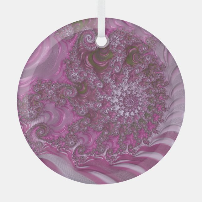 Inside the Pink Nautilus Shell Fractal Abstract Glass Ornament (Front)