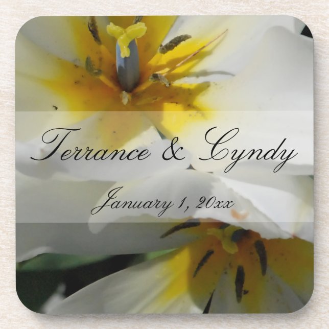 Inside White Lilies Personal Wedding Drink Coaster (Front)