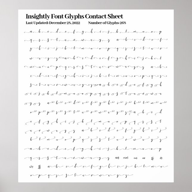 Insightly Font Glyphs Contact Sheet Poster (Front)