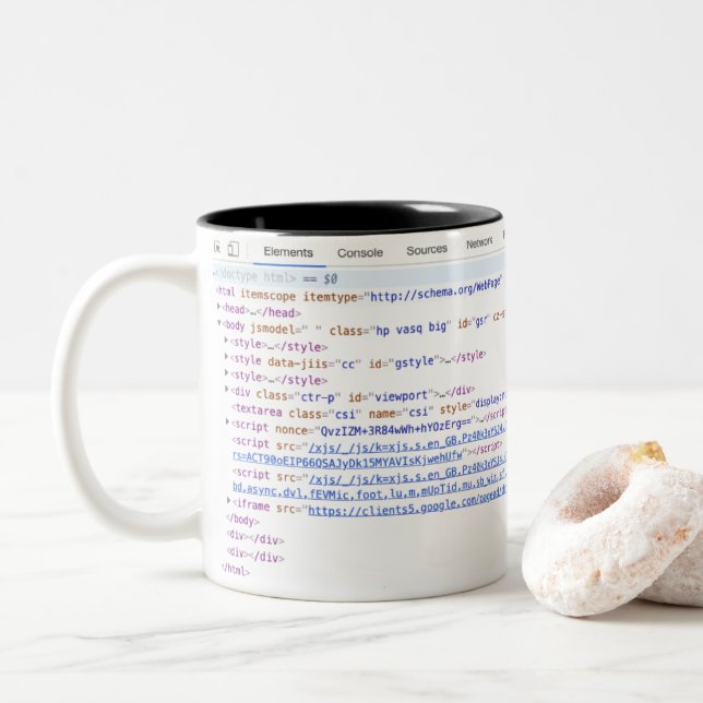 Inspect elements coffee mug for web developers (With Donut)