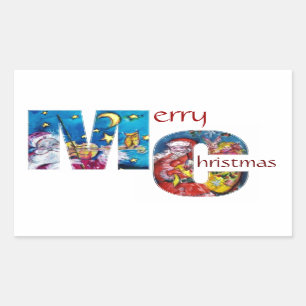 INSPIED SANTA WITH CHRISTMAS GIFTS MONOGRAM RECTANGULAR STICKER