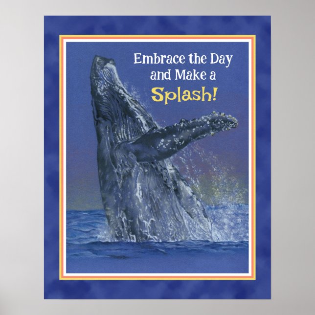 Inspiraring Fun Whale Print- Deep Blue Border Poster (Front)