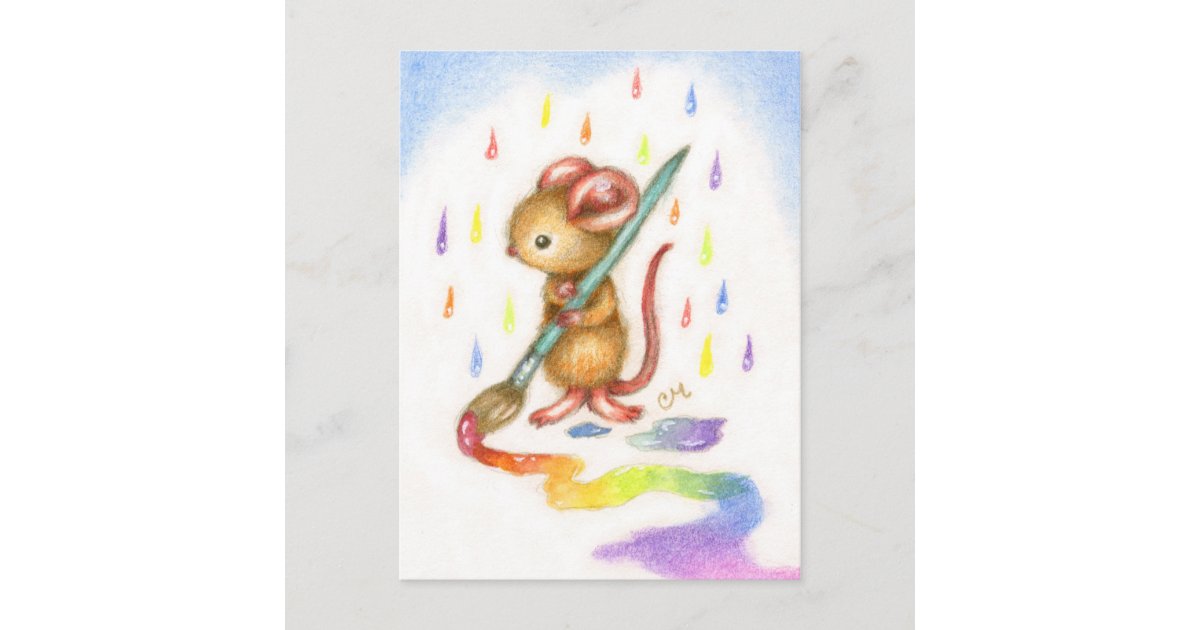 Inspiration - Cute Artist Mouse Postcard | Zazzle