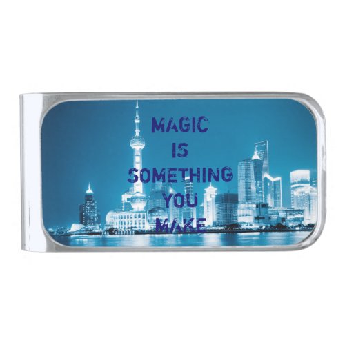 Inspiration hope quote city night background Case_ Silver Finish Money Clip