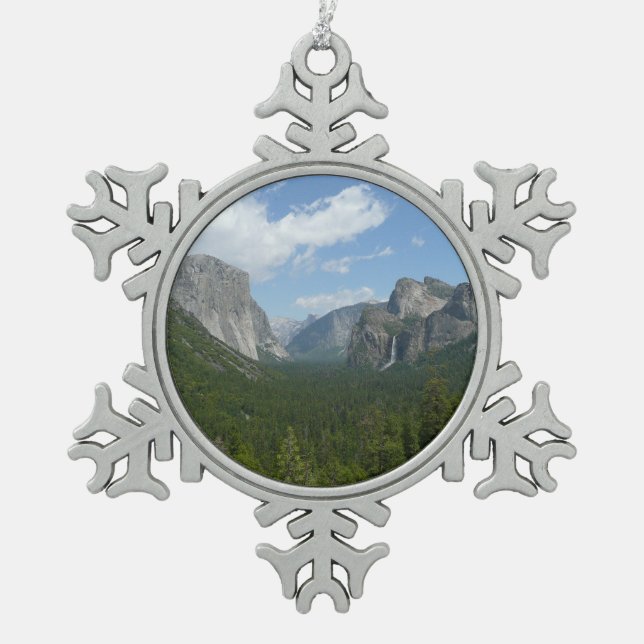 Inspiration Point in Yosemite National Park Snowflake Pewter Christmas Ornament (Front)