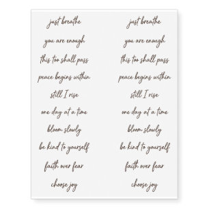 Inspiration Script Word Minimal Affirmation Quote Temporary Tattoos