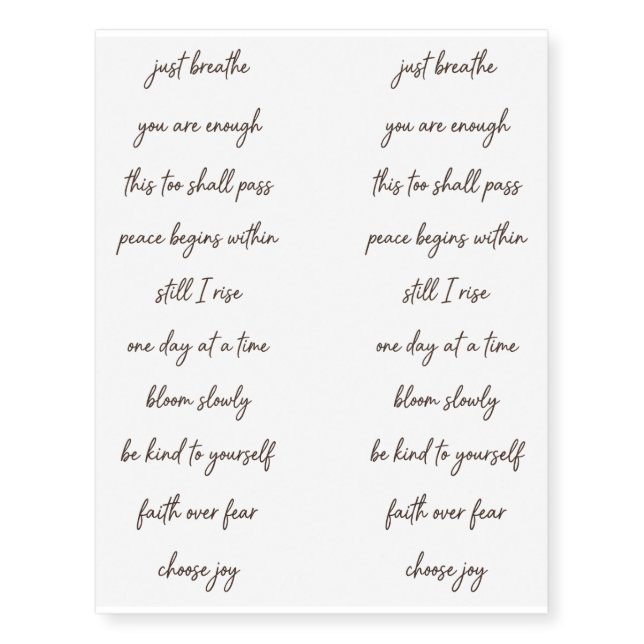Inspiration Script Word Minimal Affirmation Quote Temporary Tattoos (Front)