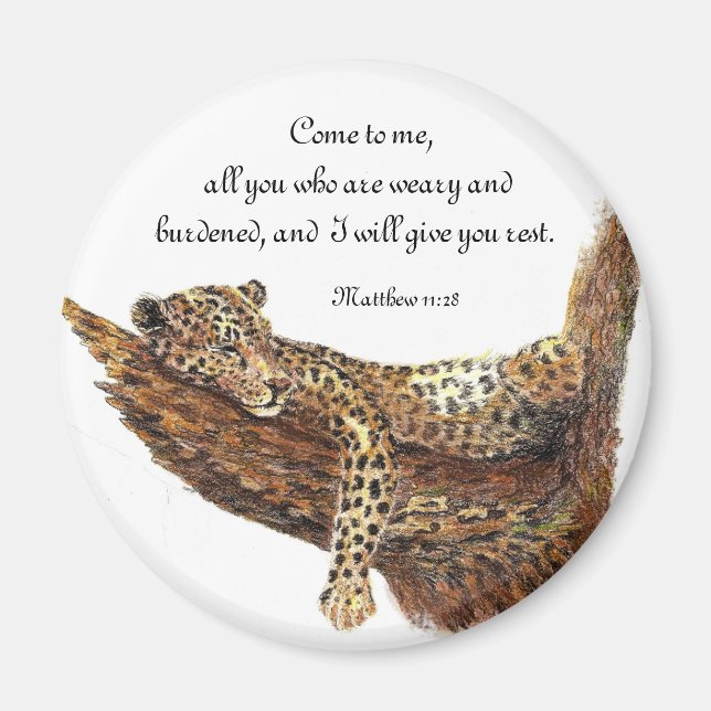 Inspiration Scripture, Watercolor Leopard Animal Magnet (Front)