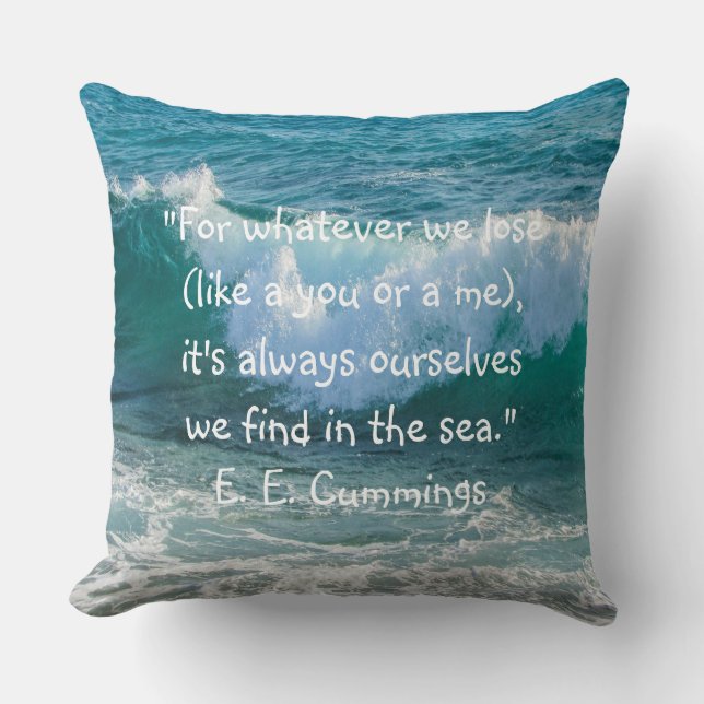 Inspiration Sea Wave Nautical E.E. Cummings Quote Throw Pillow (Front)
