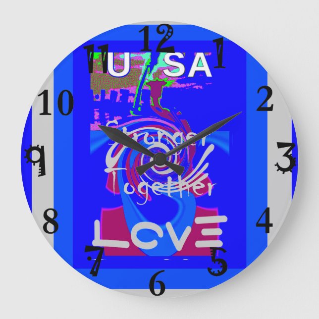 Inspiration USA We Are Stronger Together With Love Large Clock (Front)