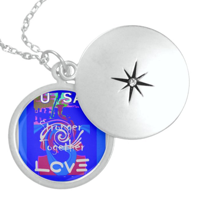 Inspiration USA We Are Stronger Together With Love Locket Necklace (Front)