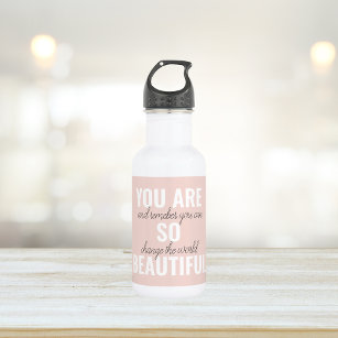 Hey girl! You are awesome - cute feminism humor sayings typography  illustration Water Bottle by Cute Little Text