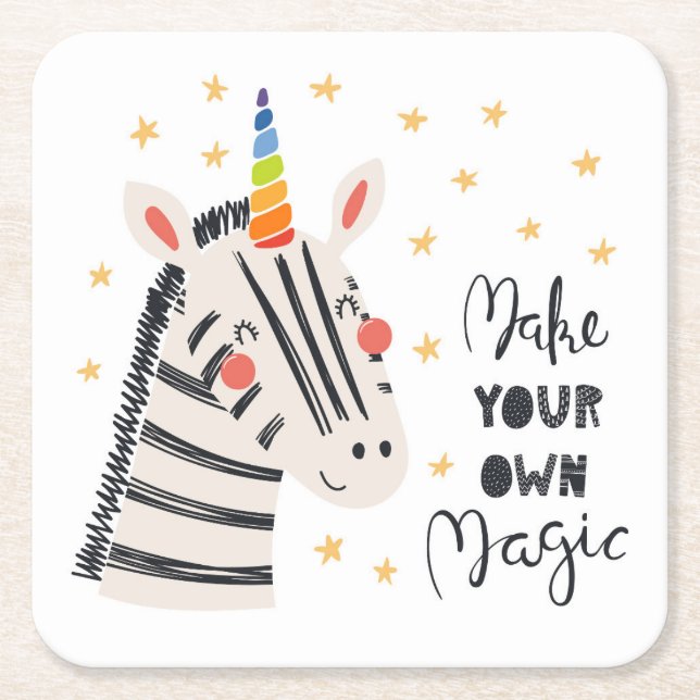 Inspiration Zebri-corn Square Paper Coaster (Front)