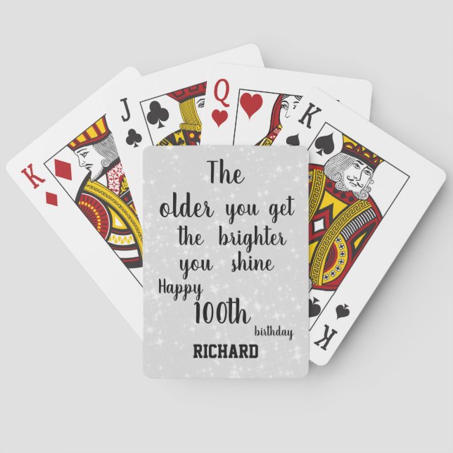 Inspirational 100th Birthday Personalised Poker Cards (Back)