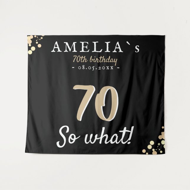 Inspirational 70th Birthday Party Black Backdrop (Front (Horizontal))