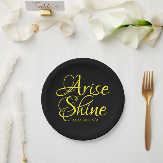 Inspirational Arise and Shine Faith Black Paper Plates (Wedding)