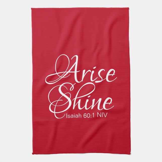Inspirational Arise and Shine Faith Christmas Red Kitchen Towel (Vertical)