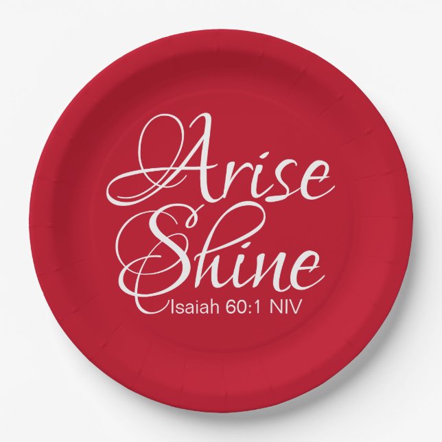 Inspirational Arise and Shine Faith Christmas Red Paper Plates (Front)