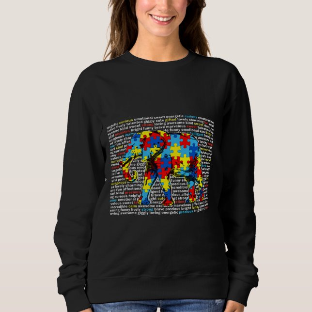 Inspirational Autism Elephant Cute Autism Awarenes Sweatshirt (Front)