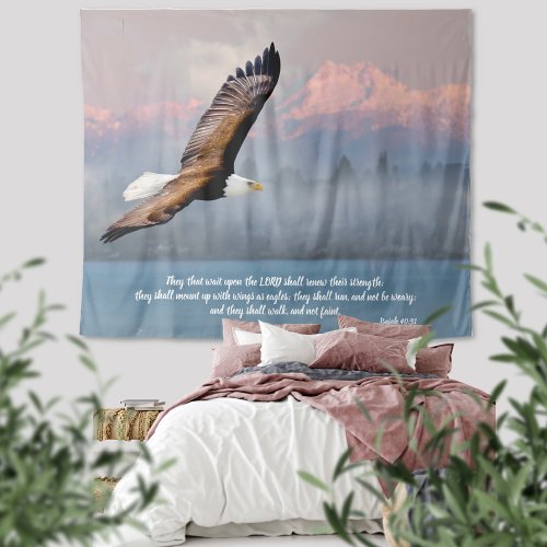 Inspirational Bald Eagle Bible Verse Isaiah 40 Tapestry