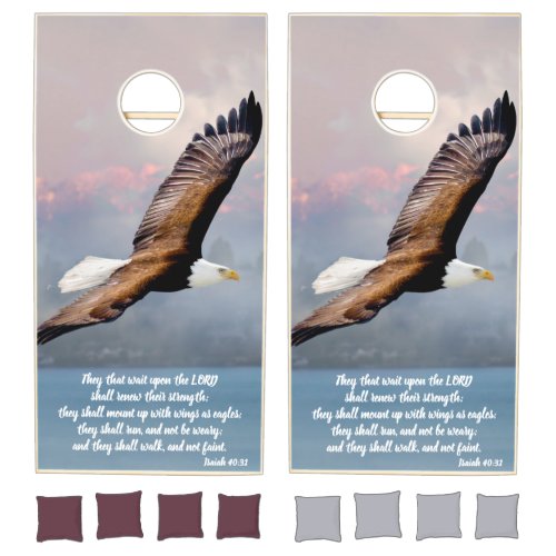 Inspirational Bald Eagle Scripture Verse Fine Art Cornhole Set