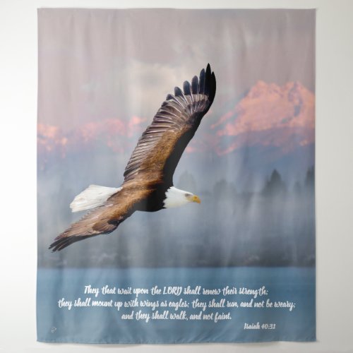 Inspirational Bald Eagle Scripture Verse Tapestry