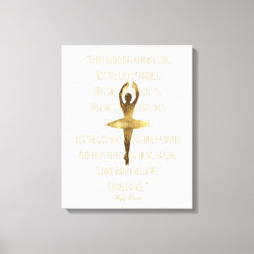 Inspirational Ballerina Quote Gold Ballet Dancer Canvas Print