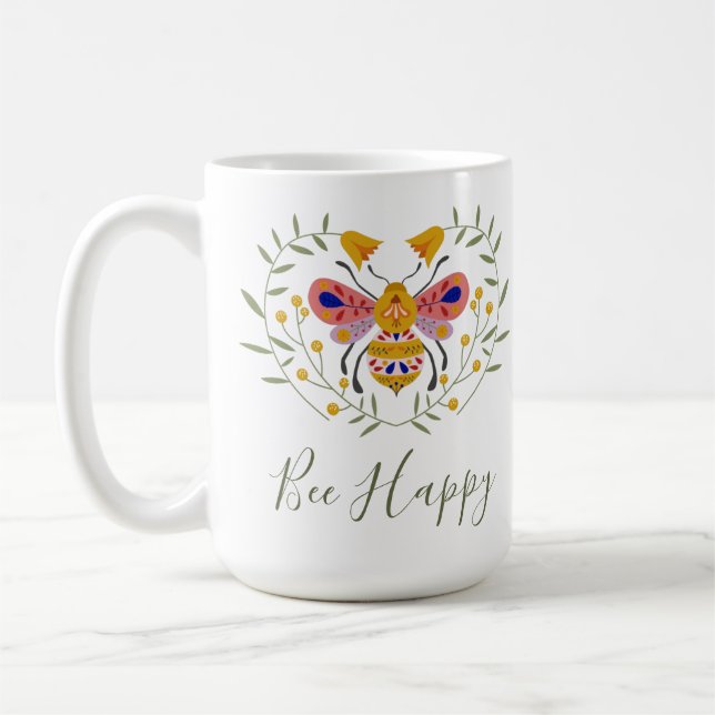 Inspirational Bee Happy Coffee Mug (Left)