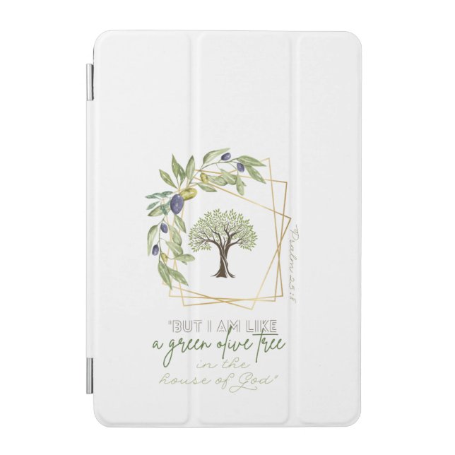 Inspirational Bible Green Olive Tree Gold Frame iPad Mini Cover (Front)