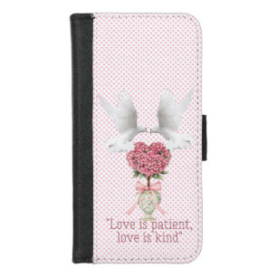 Inspirational Bible Pink Dot Dove Heart Topiary iPhone 8/7 Wallet Case