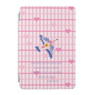 Inspirational Bible Pink Lattice Heart Folk Dove iPad Mini Cover