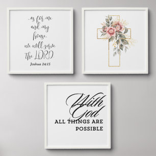 Inspirational Bible Quotes Gold Floral Cross Three Peel And Stick Photo Tile