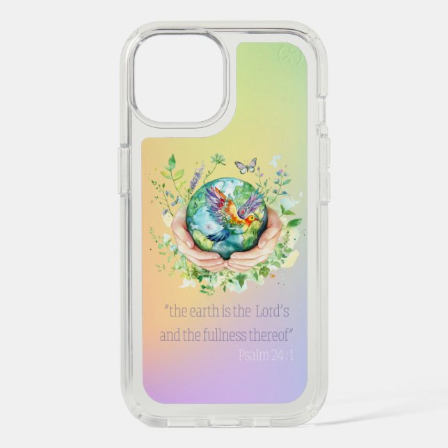 Inspirational Bible Rainbow Earth Hands Dove Speck iPhone Case (Front)