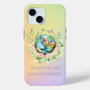 Inspirational Bible Rainbow Floral Earth Hand Dove iPhone 15 Case