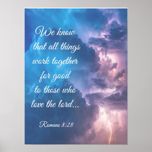 Inspirational Bible Romans 828 Quote Thunderstorm Poster