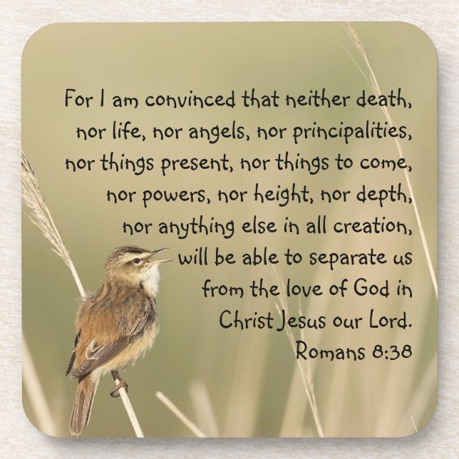 Inspirational Bible Scripture Quote Romans 8:38 Beverage Coaster (Front)