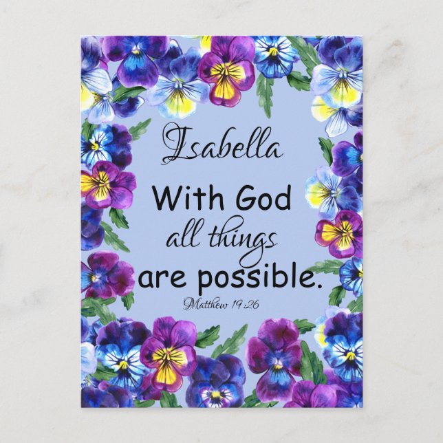 Inspirational Bible Verse Floral Name Postcard  (Front)